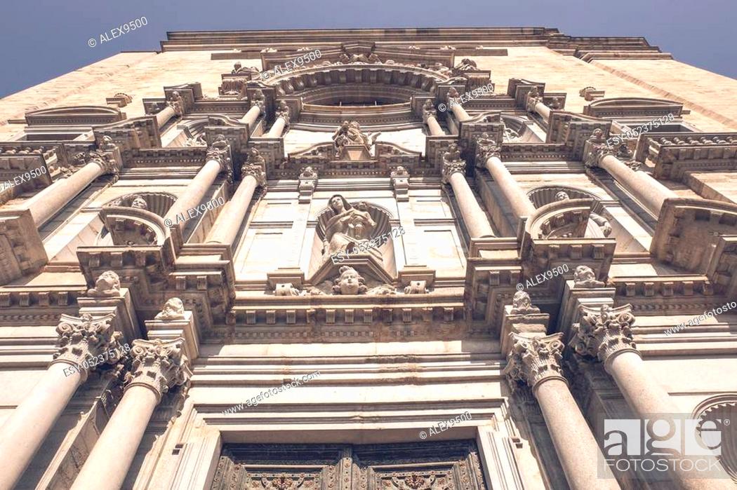 Stock Photo: Cathedral of Saint Mary of Girona facade.