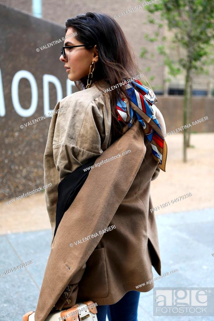 Stock Photo: Blogger Doina Ciobanu posing outside of the Christopher Kane runway show during London Fashion Week - Sept 18, 2017 - Photo: Runway Manhattan/Valentina Ranieri.