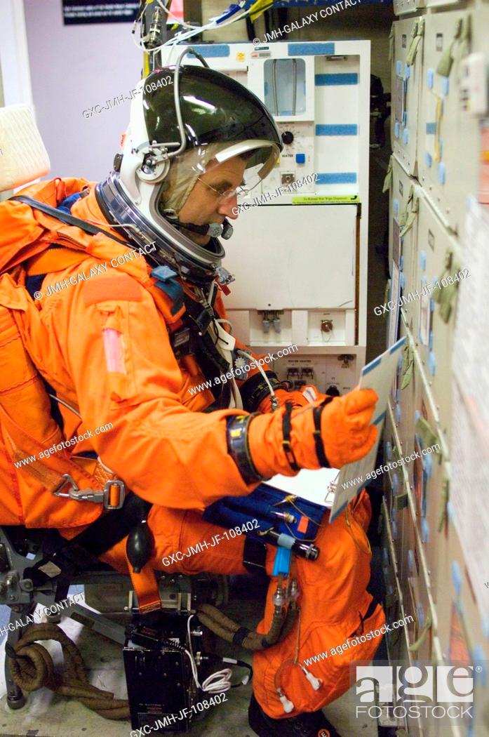 Stock Photo: Astronaut Dafydd R. (Dave) Williams, STS-118 mission specialist representing the Canadian Space Agency, attired in his training version of the shuttle launch.
