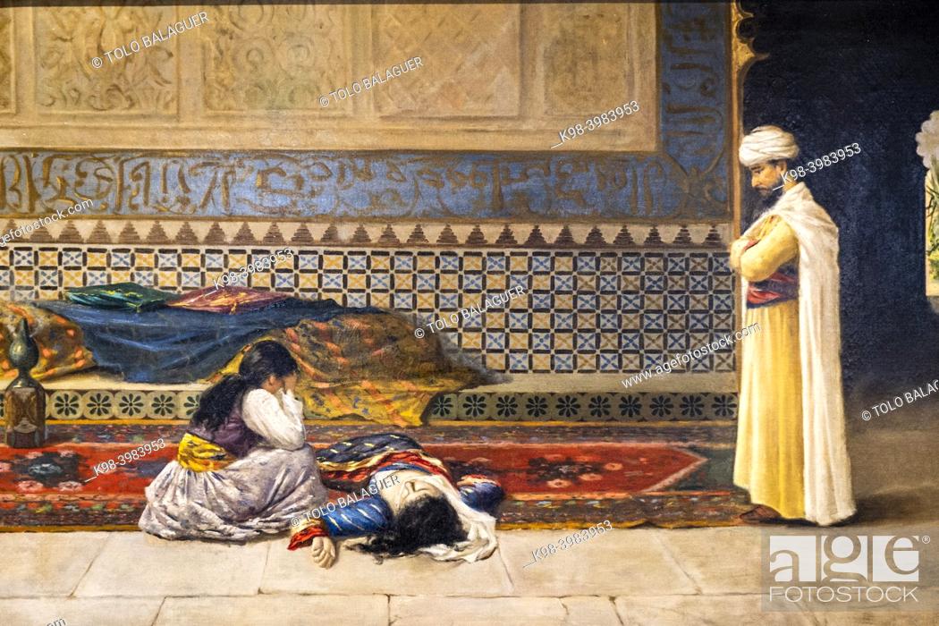 Stock Photo: grief in the harem, 1891, oil on canvas, Joan Fuster Bonnin, Mallorca, Balearic Islands, Spain.
