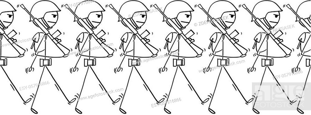 Cartoon stick drawing conceptual illustration of modern soldiers marching  on parade or in to war, Stock Vector, Vector And Low Budget Royalty Free  Image. Pic. ESY-057916866 | agefotostock
