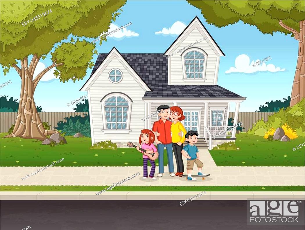Cartoon family in front of a house in suburb neighborhood, Stock Vector,  Vector And Low Budget Royalty Free Image. Pic. ESY-045519674 | agefotostock