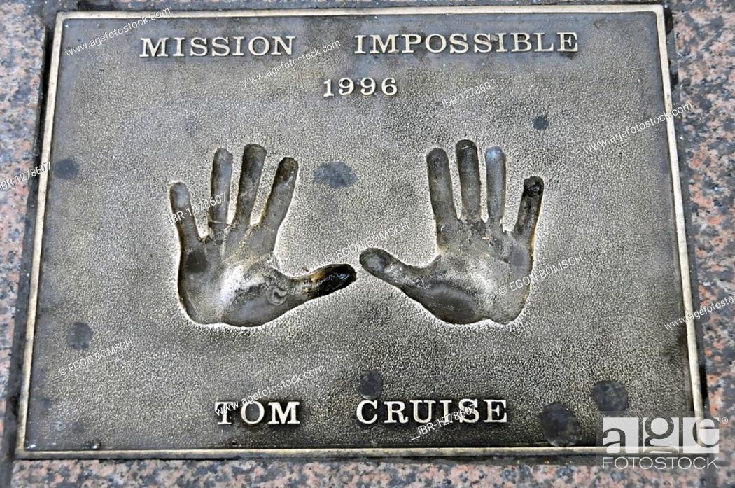 Stock Photo: Tom Cruise, plaque with palm prints, Leicester Square, London, England, United Kingdom, Europe.