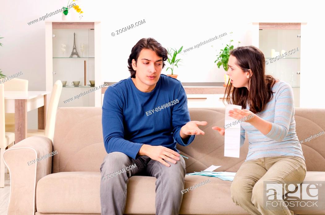 Stock Photo: Young couple in budget planning concept.