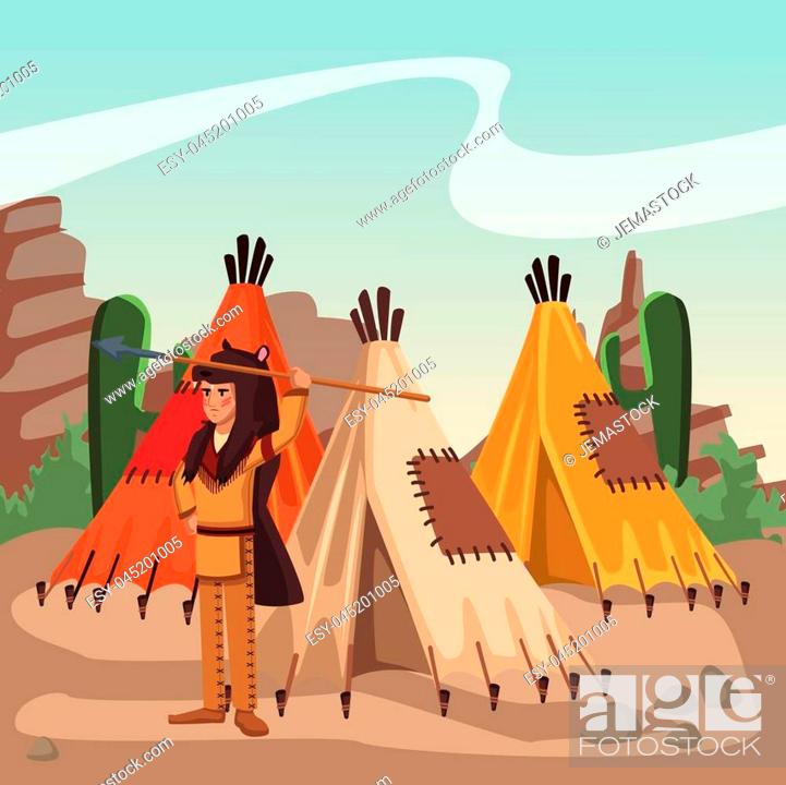 American indian at village cartoon vector illustration graphic design,  Stock Vector, Vector And Low Budget Royalty Free Image. Pic. ESY-045201005  | agefotostock