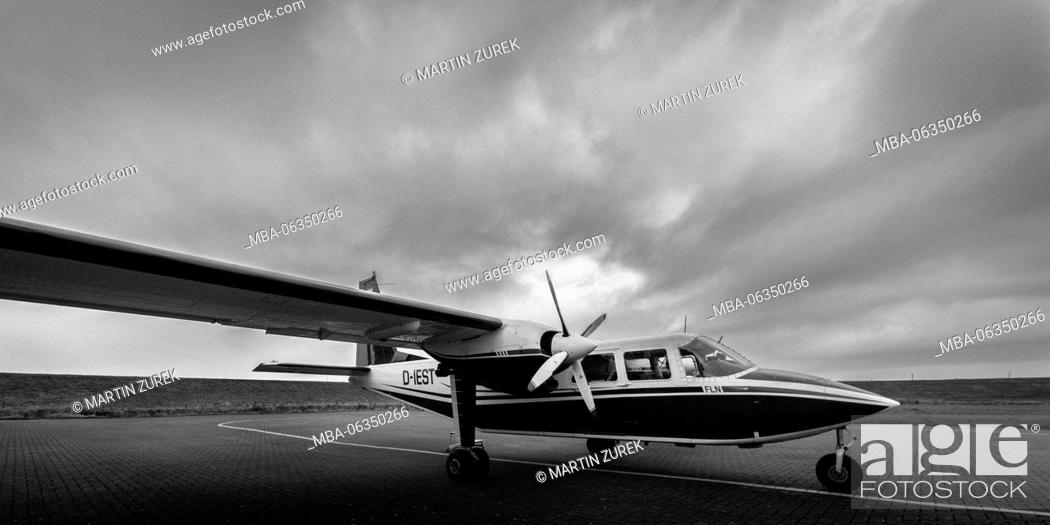 Stock Photo: Airplane Britten-Norman-Islander of the island planes in Harle to Wangerooge, Germany, Lower Saxony.
