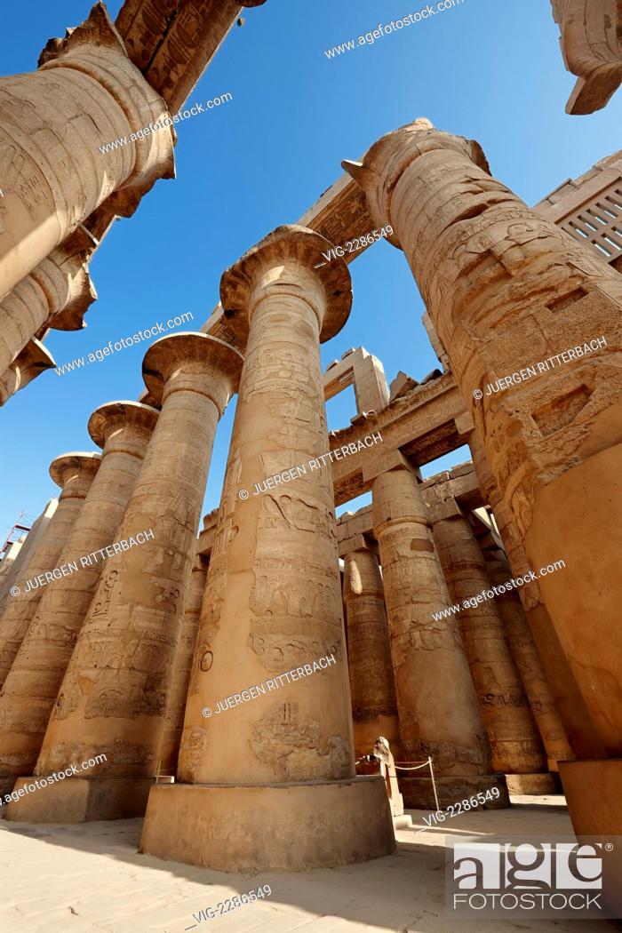 Stock Photo: EGYPT, LUXOR, 29.06.2010, Great Hypostyle Hall of Karnak, located within the Karnak Temple Complex, Luxor, Egypt, Africa - Luxor, Egypt, 29/06/2010.