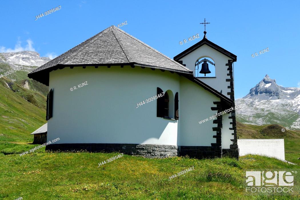 Stock Photo: Chapel, mountain, Henglihorn, Tannalp, Melchsee-Frutt, Alps, Canton Obwalden, Switzerland.