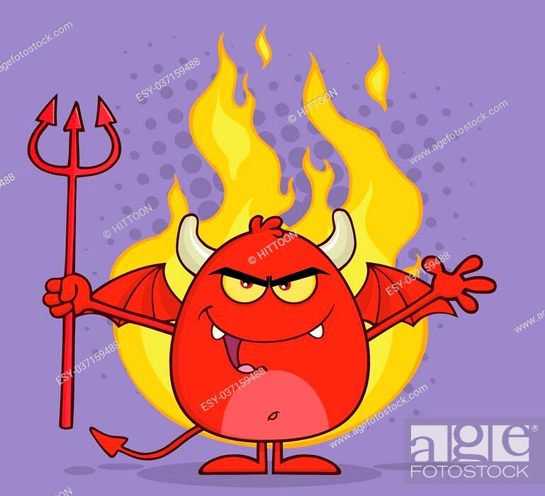 Evil Red Devil Cartoon Character Holding A Pitchfork Over Flames, Stock  Vector, Vector And Low Budget Royalty Free Image. Pic. ESY-037159488 |  agefotostock