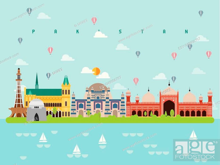 Stock Vector: Pakistan Famous Landmarks Infographic Templates for Traveling Minimal Style and Icon, Symbol Set Vector Illustration Can be use for Poster Travel book, Postcard.