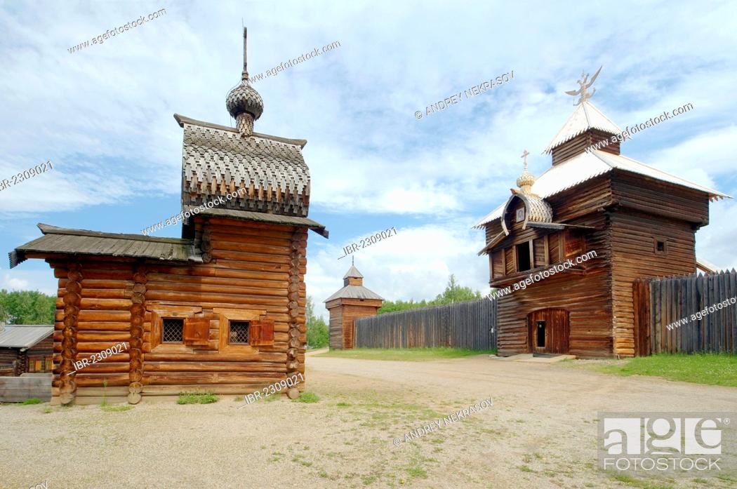 Stock Photo: Kazan church of the Ylym jail, 1679, Irkutsk Architectural and Ethnographic Museum Taltsy, settlement of Talzy, Irkutsk region, Baikal, Siberia.
