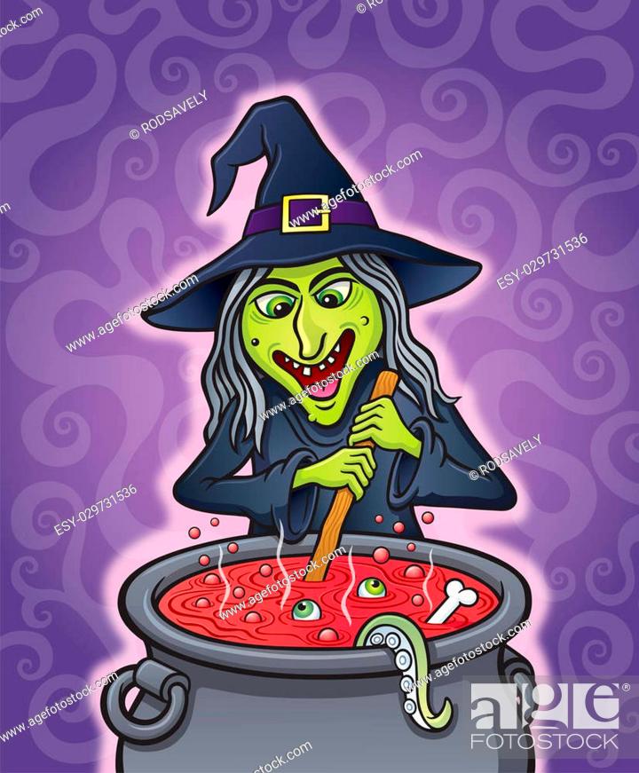 Cartoon illustration of a wicked witch character stirring and brewing up an  evil spell in a bubbling..., Stock Photo, Picture And Low Budget Royalty  Free Image. Pic. ESY-029731536 | agefotostock