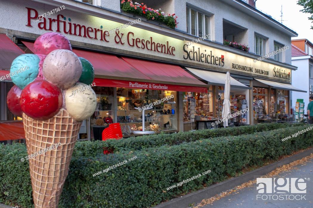 Stock Photo: ice shop and shops in Königin Luise Strasse in Berlin Germany.