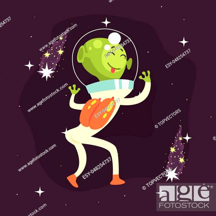 Cheerful dancing alien with cute face showing tongue. Little green martian  in white space suit, Stock Vector, Vector And Low Budget Royalty Free  Image. Pic. ESY-048254737 | agefotostock
