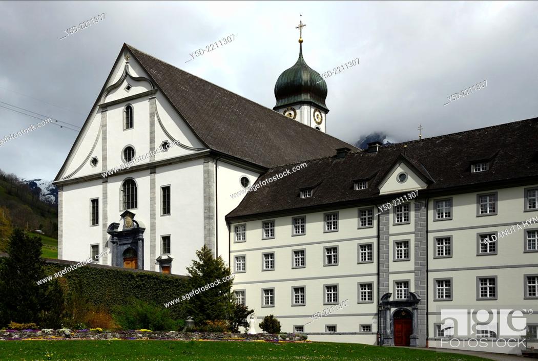 Stock Photo: Engelberg Abbey, Kloster Engelberg, Benedictine monastery in Engelberg founded in 1120, Canton Obwalden, Switzerland.