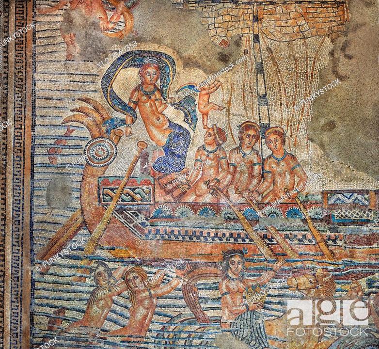 Stock Photo: The Voyage of Venus, a Roman mosaic from Volubilis. Museum of Moroccan Arts and Antiquities, Morocco.