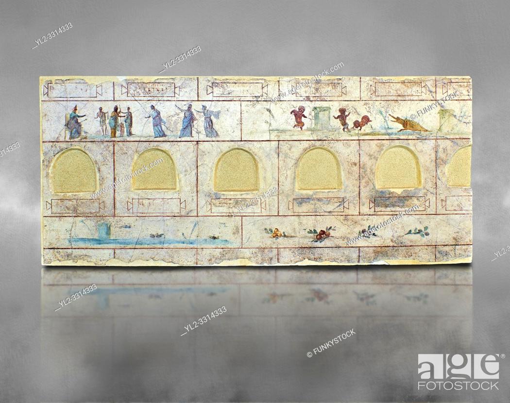 Stock Photo: Roman Frescoes of the The Large Columbarium in Villa Doria Panphilj, Rome. A columbarium is usually a type of tomb with walls lined by niches that hold urns.