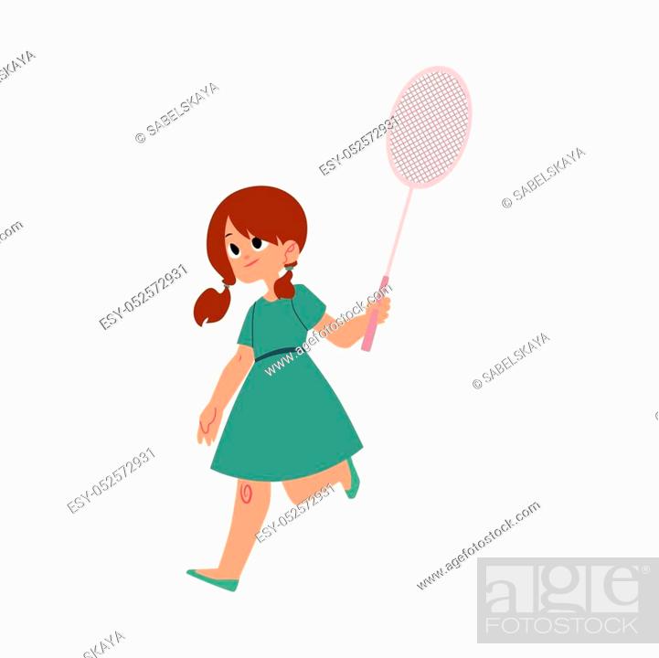 Pretty girl in summer dress playing badminton with a racket, Stock Vector,  Vector And Low Budget Royalty Free Image. Pic. ESY-052572931 | agefotostock