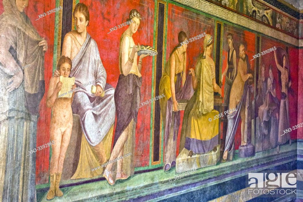 Photo de stock: Roman fresco, Villa of the Mysteries, Villa dei Misteri, Excavations of Pompeii, was an ancient Roman town destroyed by volcan Mount Vesuvius, Pompei.