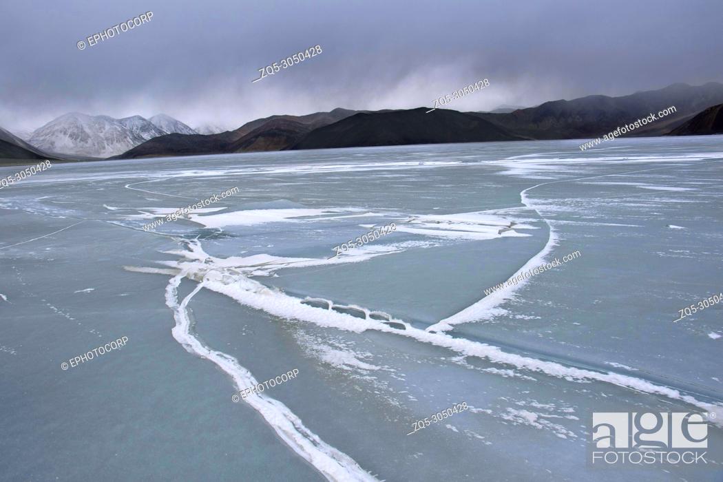 Stock Photo: Frozen Pangong lake, Ladakh, Jammu and Kashmir.