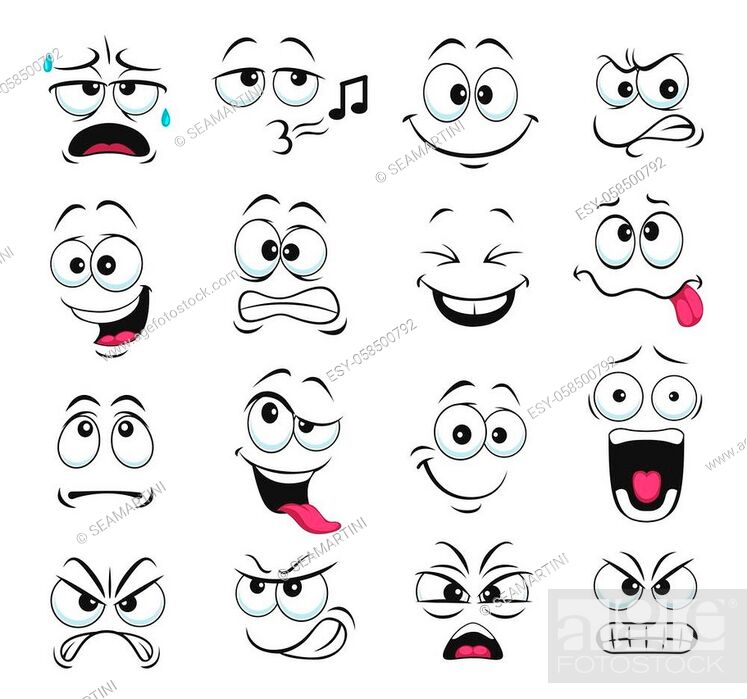 Face expression isolated vector icons, funny cartoon emoji whistle, yelling  and sweating, Stock Vector, Vector And Low Budget Royalty Free Image. Pic.  ESY-058500792 | agefotostock