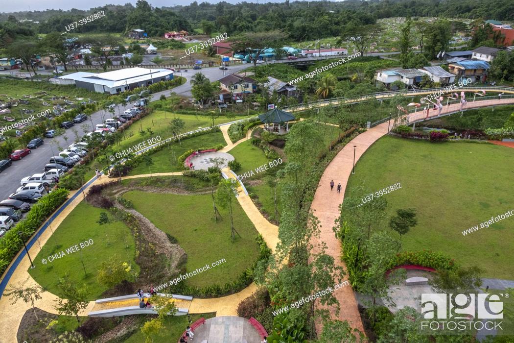 Stock Photo: View of garden from The Sky Window, Batu Kawah Water Front, Kuching, Sarawak, East Malaysia, Borneo.