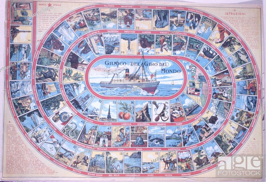 Stock Photo: giuoco del giro del mondo, game round the world, 1920-30.