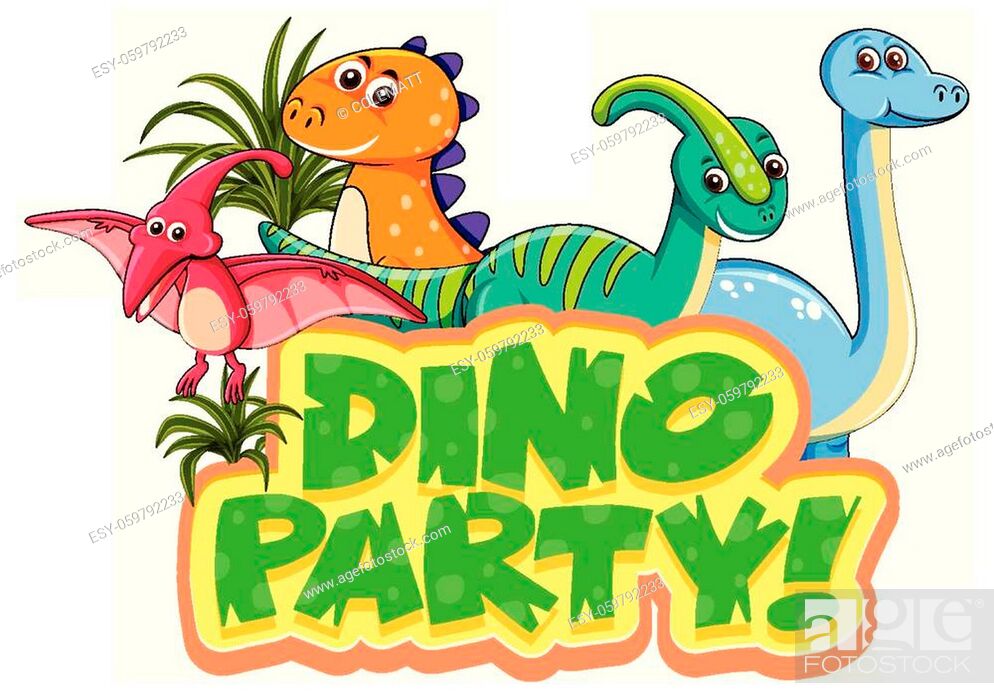Cute Dinosaurs cartoon character with dino party font banner illustration,  Stock Vector, Vector And Low Budget Royalty Free Image. Pic. ESY-059792233  | agefotostock