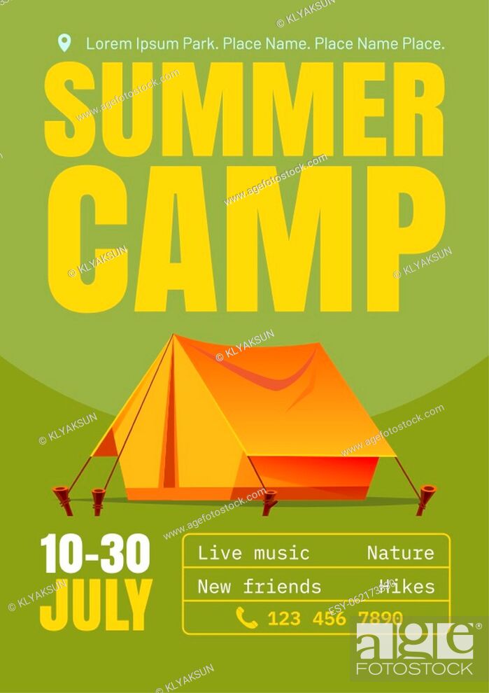 Summer camp cartoon poster with tent, invitation for camping adventure on  nature with live music, Stock Vector, Vector And Low Budget Royalty Free  Image. Pic. ESY-062173330 | agefotostock