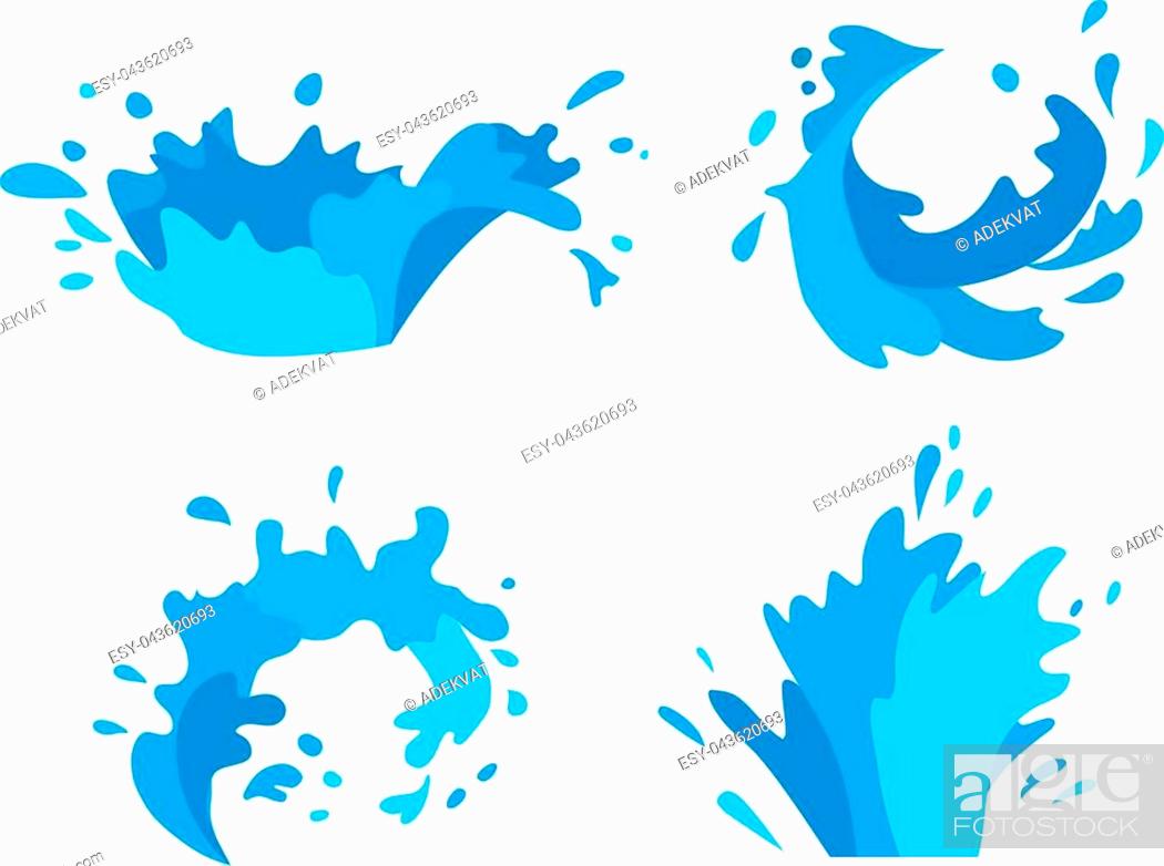 Water splashes collection vector set. Pour drop spa symbol water splash  cartoon vector motion blue..., Stock Vector, Vector And Low Budget Royalty  Free Image. Pic. ESY-043620693 | agefotostock