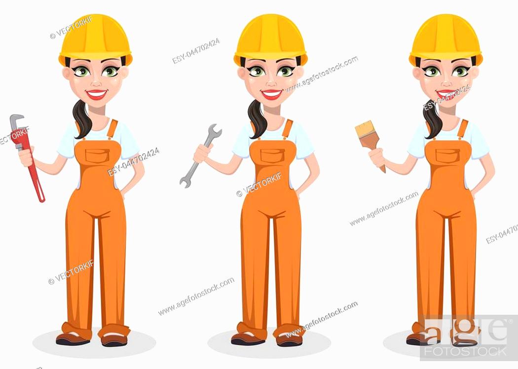 Beautiful female builder in uniform, cartoon character set, Stock Vector,  Vector And Low Budget Royalty Free Image. Pic. ESY-044702424 | agefotostock