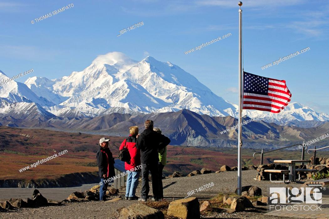 Stock Photo: Mt McKinley, highest mountain of North America, view from the Eielson Visitor Center, Denali National Park, Alaska.