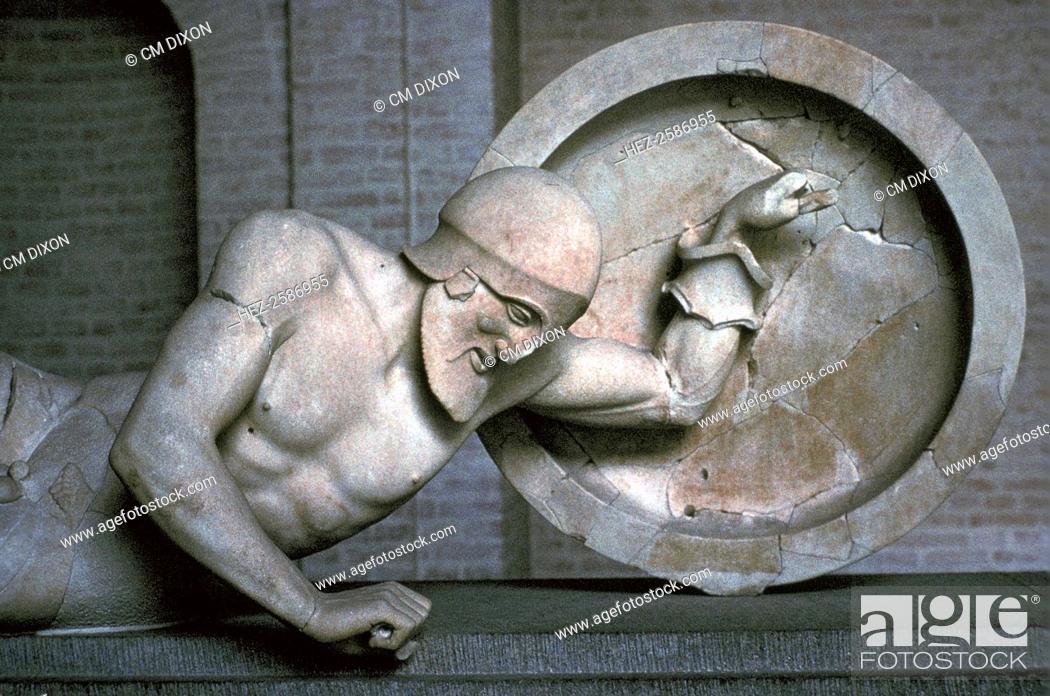 Stock Photo: Sculpture of a fallen warrior from the temple of Aphaia at Aegina, 6th century BC.