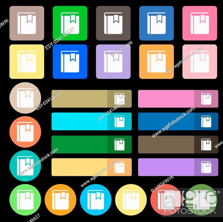 Stock Vector: Book bookmark icon sign. Set from twenty seven multicolored flat buttons. Vector illustration.