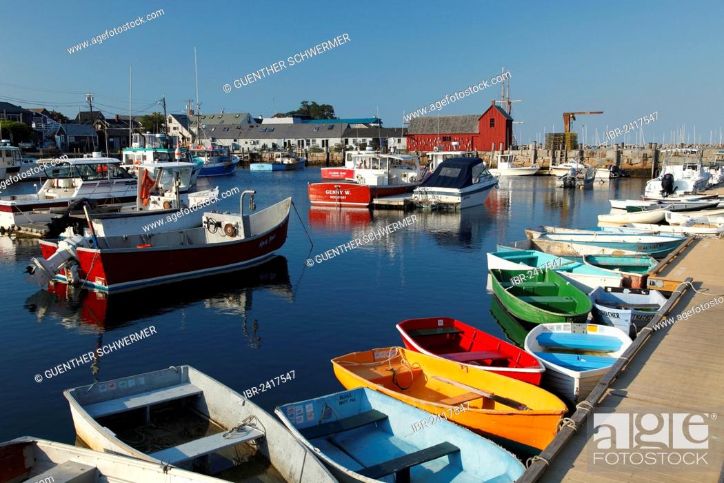 Stock Photo: Boats in Rockport Harbor, Rockport, Massachusetts, USA.