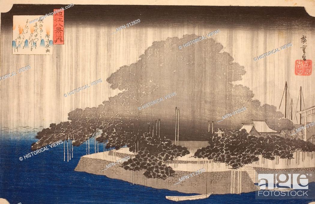 Stock Photo: Utagawa Hiroshige. Night Rain at Karasaki (Karasaki no yau), from the series - - Eight Views of Omi (Omi hakkei no uchi) - - - c.
