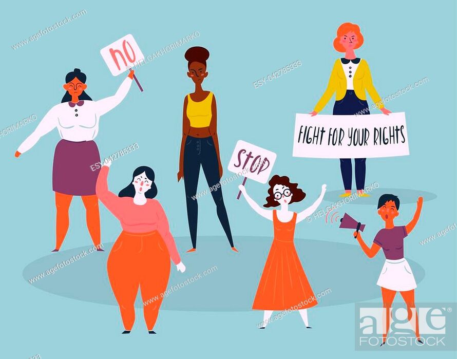 Women protesters with stop and no signs. Group of people protesting, Stock  Vector, Vector And Low Budget Royalty Free Image. Pic. ESY-042785333 |  agefotostock