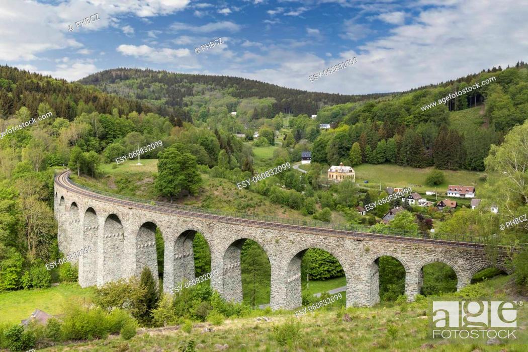 Stock Photo: Railway viaduct Novina in Krystofovo udoli, Northern Bohemia, Czech Republic.