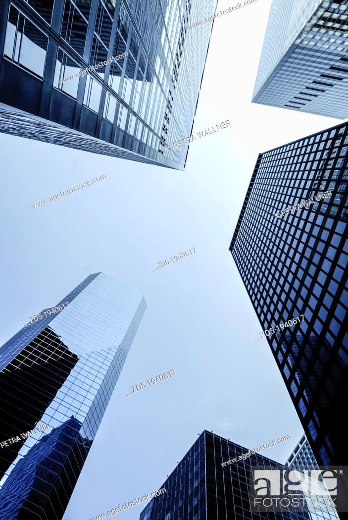 Stock Photo: Manhattan Financial District, New York City, low angle shot of high rise buildings with The Broad Financial Center, PublicGround.