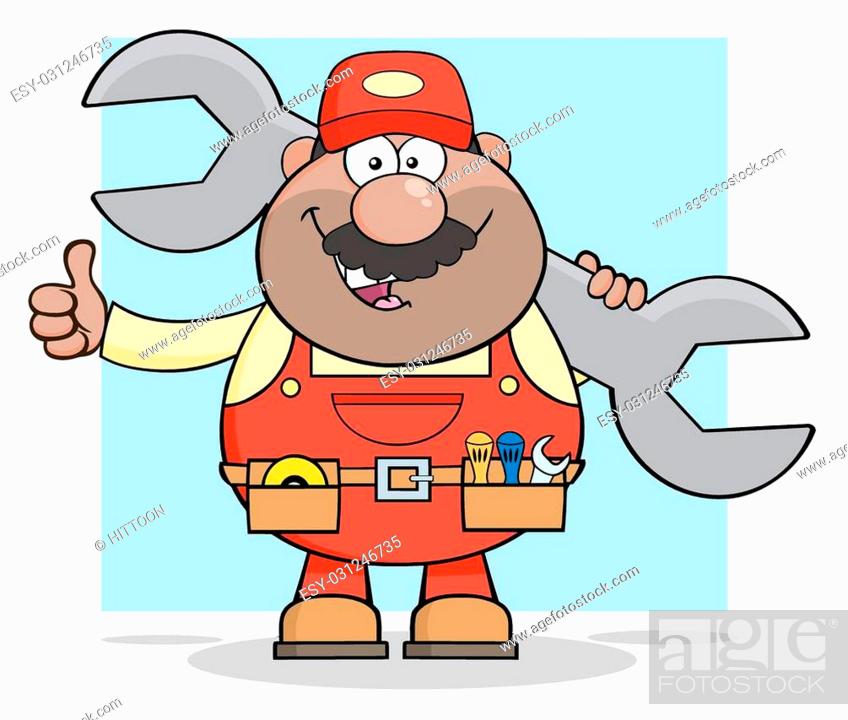 African American Mechanic Cartoon Character Holding Huge Wrench And Giving  A Thumb Up, Stock Vector, Vector And Low Budget Royalty Free Image. Pic.  ESY-031246735 | agefotostock