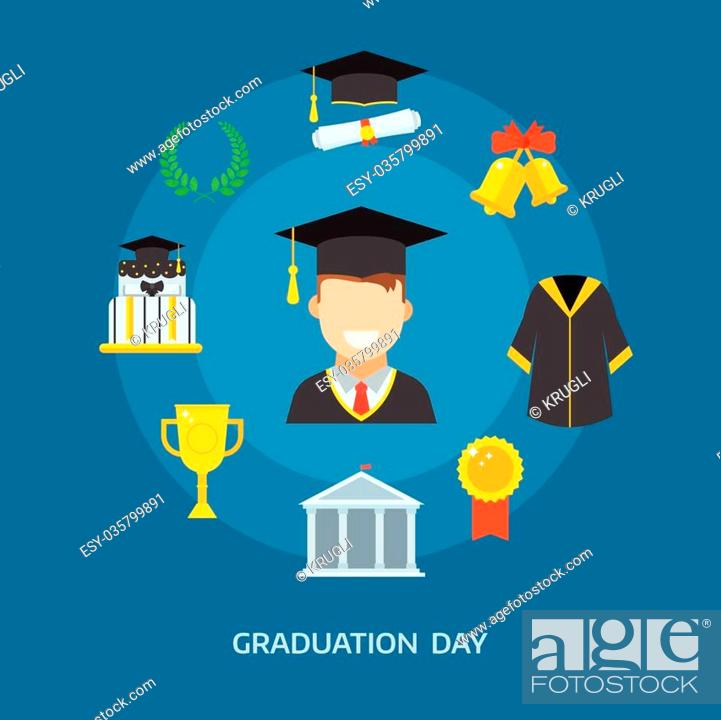 Graduation day concept with celebration cartoon elements, Stock Vector,  Vector And Low Budget Royalty Free Image. Pic. ESY-035799891 | agefotostock