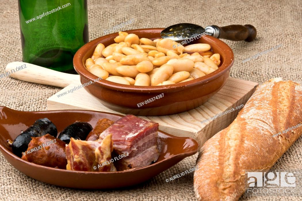 Stock Photo: Asturian fabada, or simply fabada, is the traditional dish of Asturian cuisine made with Asturian faba (in Asturian, fabes).