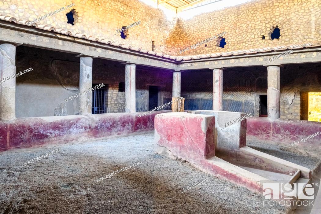 Stock Photo: Peristyle (open courtyard or garden surrounded by a colonnade) - Oplontis known as Villa Poppaea in Torre Annunziata - Naples, Italy.