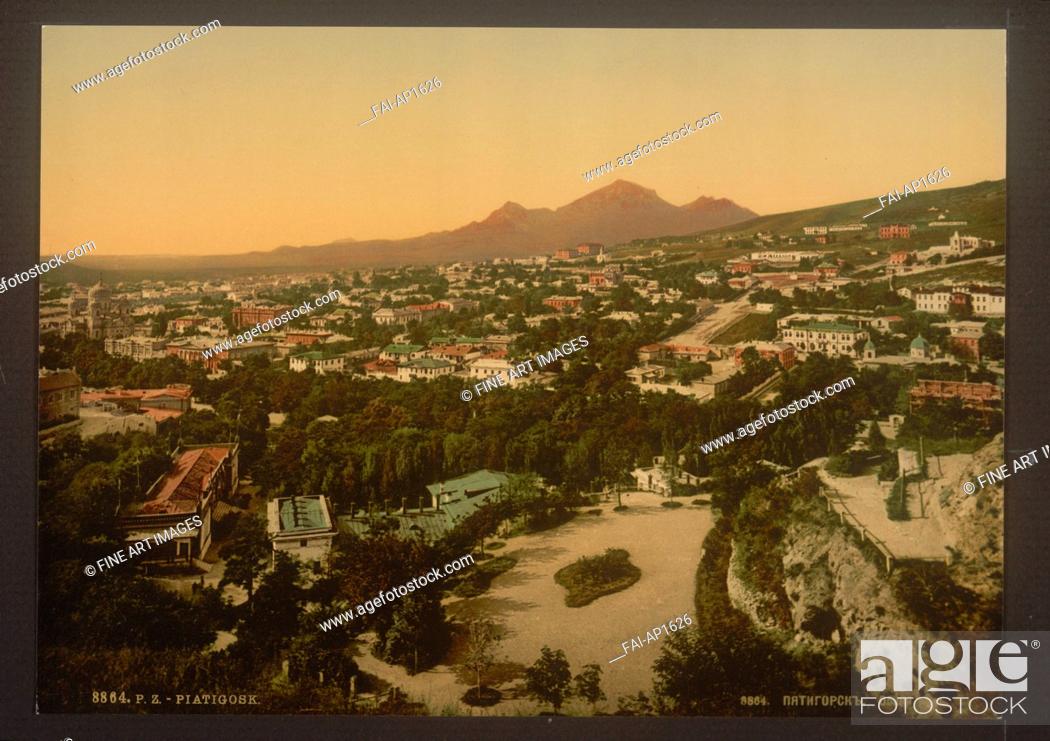 Stock Photo: View of Pyatigorsk. Anonymous . Photochrom. 1895. Private Collection. Landscape.