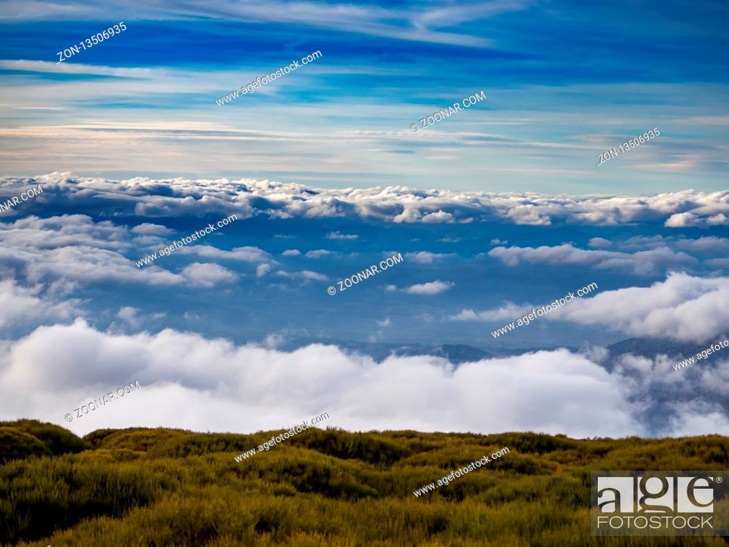 Stock Photo: Landscape with a sea of clouds on the mountain in La Covatilla, Bejar (Salamanca).