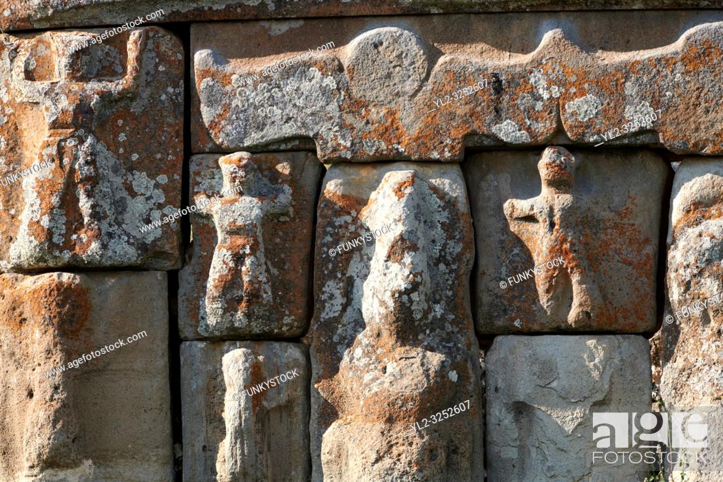 Stock Photo: close up of Eflatun P?nar ( Eflatunp?nar) Ancient Hittite relief sculpture monument and sacred pool, and its Hittite relief scultures of Hittite gods.