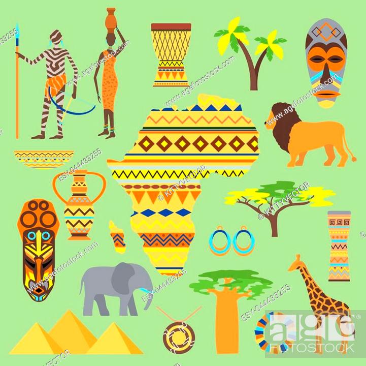 African vector symbols travel safari icon element set. African animals and  people ethnic art south..., Stock Vector, Vector And Low Budget Royalty  Free Image. Pic. ESY-044433255 | agefotostock