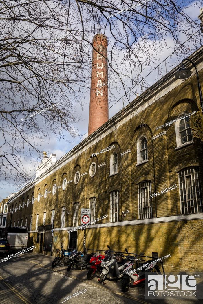 Stock Photo: Truman Brewery, an office and entertainment complex in Brick Lane, an iconic London street, home to Bangladesh community known for its curry restaurants.