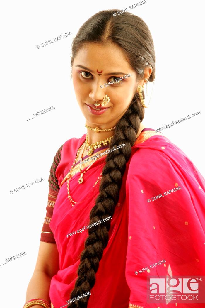 Back Side Portrait Indian Woman Wearing Saree Beautiful Braided Hairdo  Stock Photo by ©apid 391487706