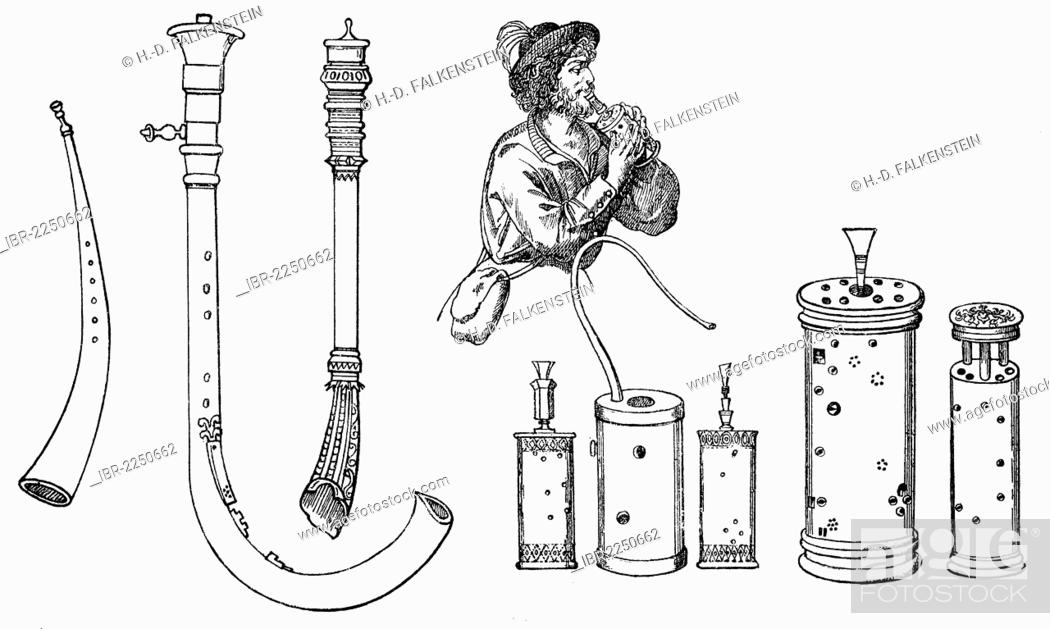 Extensamente Infrarrojo Engañoso Historical drawing, various form of ancient woodwind instruments, curved  horn, rackett, Foto de Stock, Imagen Derechos Protegidos Pic. IBR-2250662 |  agefotostock